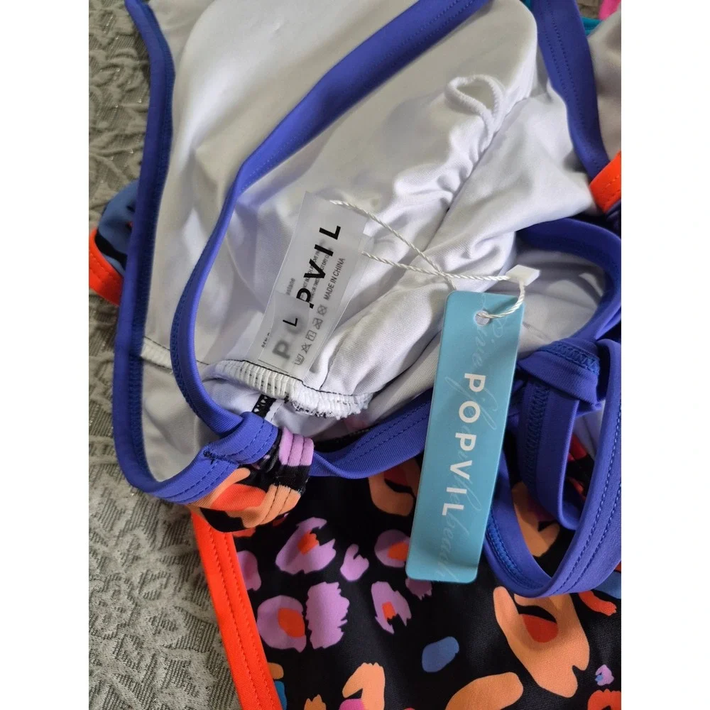 Popvil Womens Multicolor Leopard Print One Piece Swimsuit NWT Size L - Picture 7 of 7